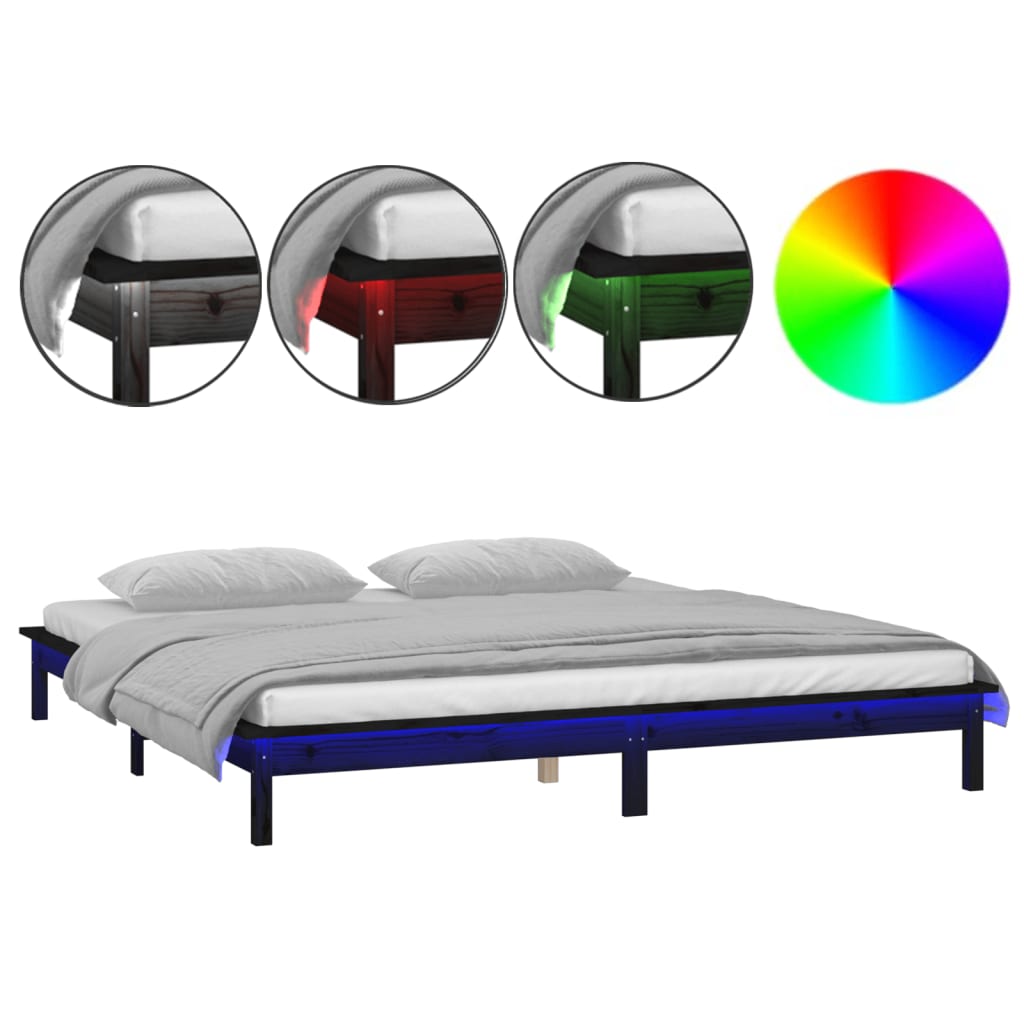 Bedframe LED massief hout zwart 140x190 cm Bedden & bedframes | Creëer jouw Trendy Thuis | Gratis bezorgd & Retour | Trendy.nl