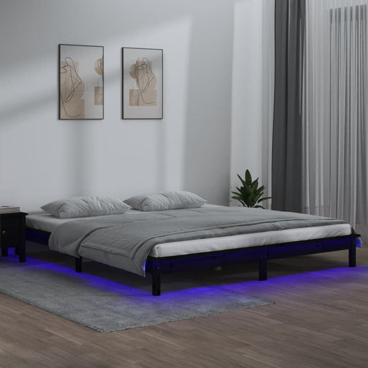 Bedframe LED massief hout zwart 140x190 cm Bedden & bedframes | Creëer jouw Trendy Thuis | Gratis bezorgd & Retour | Trendy.nl
