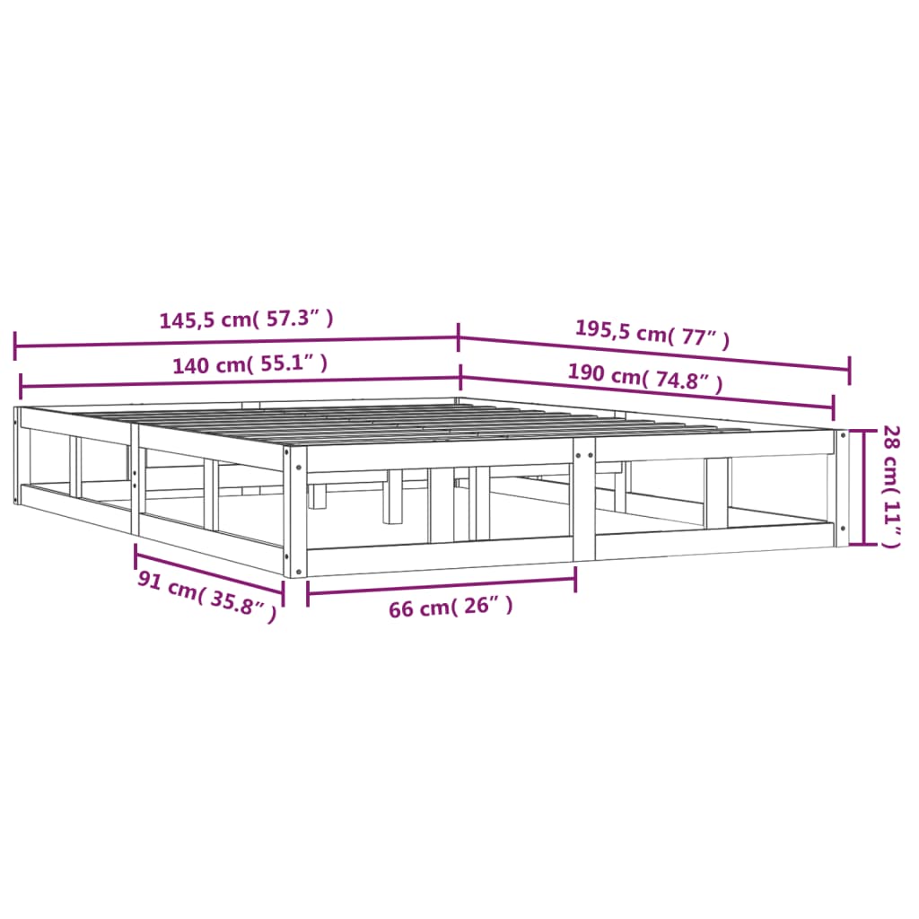 Bedframe massief hout 140x190 cm Bedden & bedframes | Creëer jouw Trendy Thuis | Gratis bezorgd & Retour | Trendy.nl