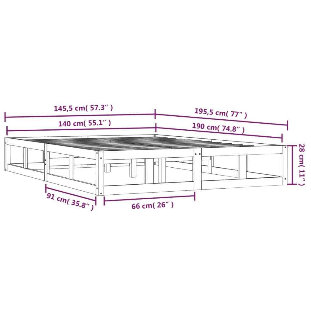 Bedframe massief hout zwart 140x190 cm Bedden & bedframes | Creëer jouw Trendy Thuis | Gratis bezorgd & Retour | Trendy.nl