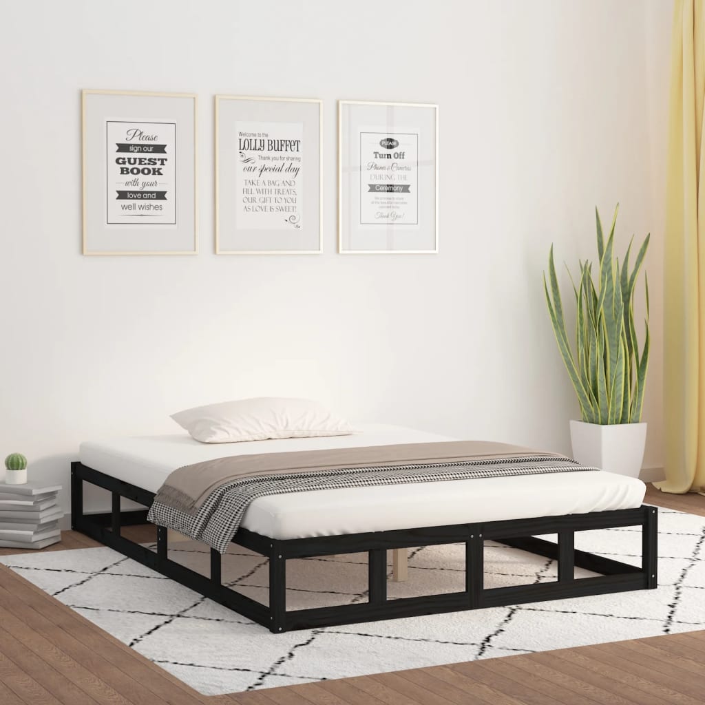 Bedframe massief hout zwart 140x190 cm Bedden & bedframes | Creëer jouw Trendy Thuis | Gratis bezorgd & Retour | Trendy.nl