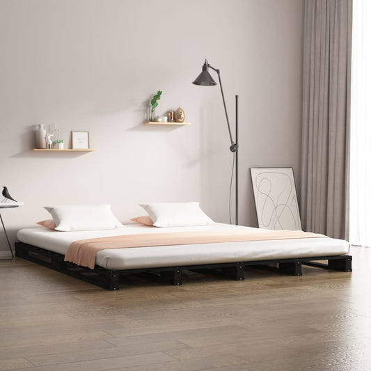 Palletbed massief grenenhout zwart 120x190 cm 4FT Small Double