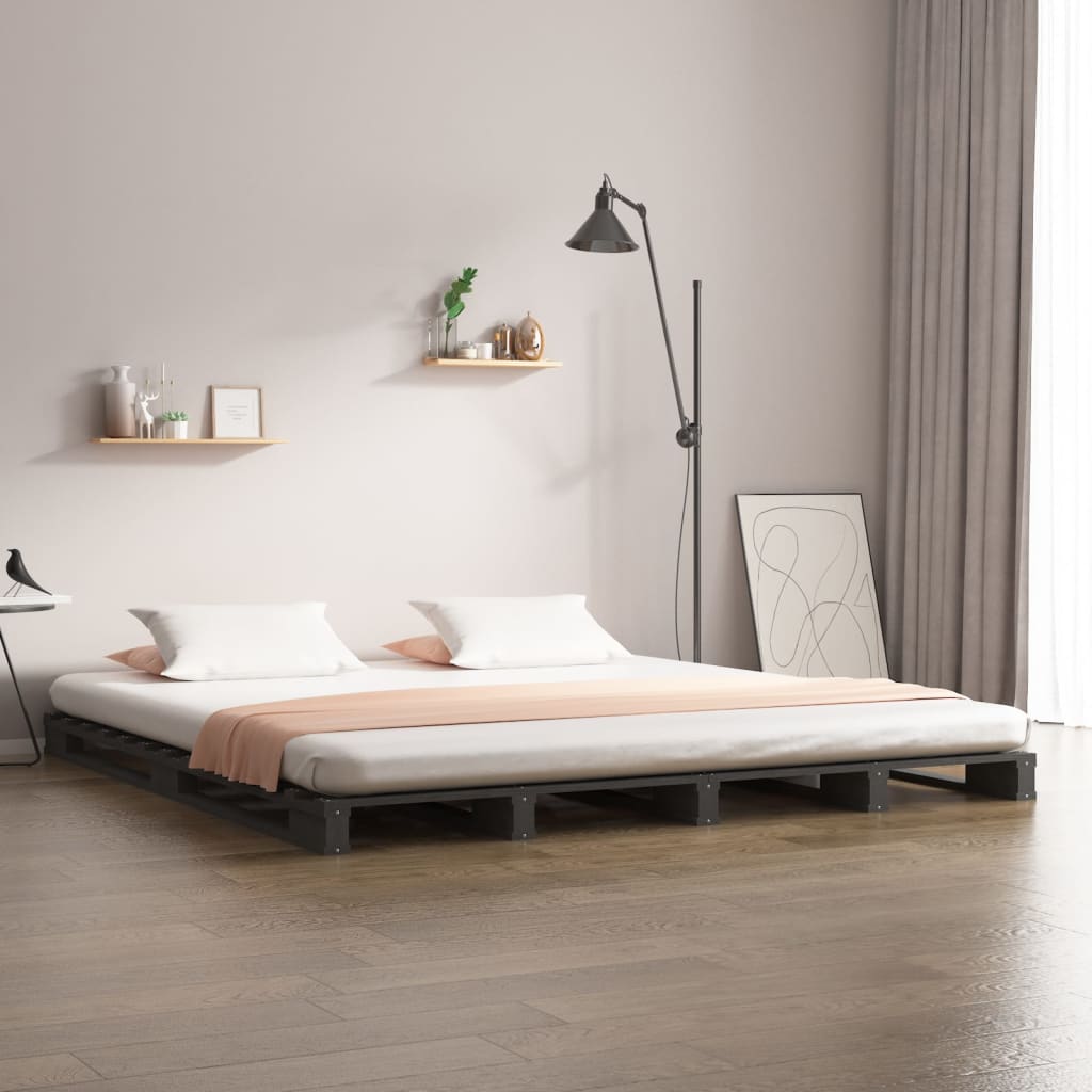 Palletbed massief grenenhout grijs 140x190 cm Bedden & bedframes | Creëer jouw Trendy Thuis | Gratis bezorgd & Retour | Trendy.nl