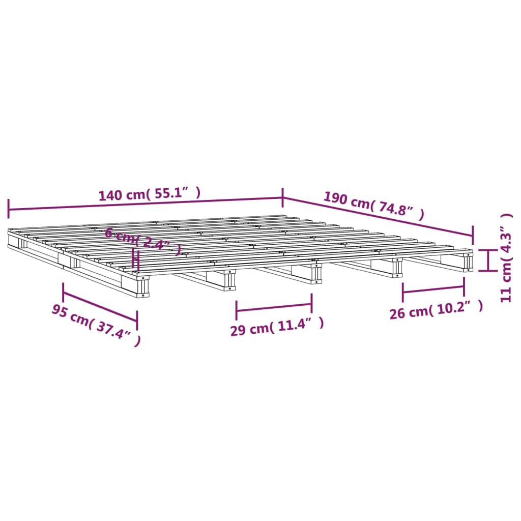 Palletbed massief grenenhout zwart 140x190 cm Bedden & bedframes | Creëer jouw Trendy Thuis | Gratis bezorgd & Retour | Trendy.nl