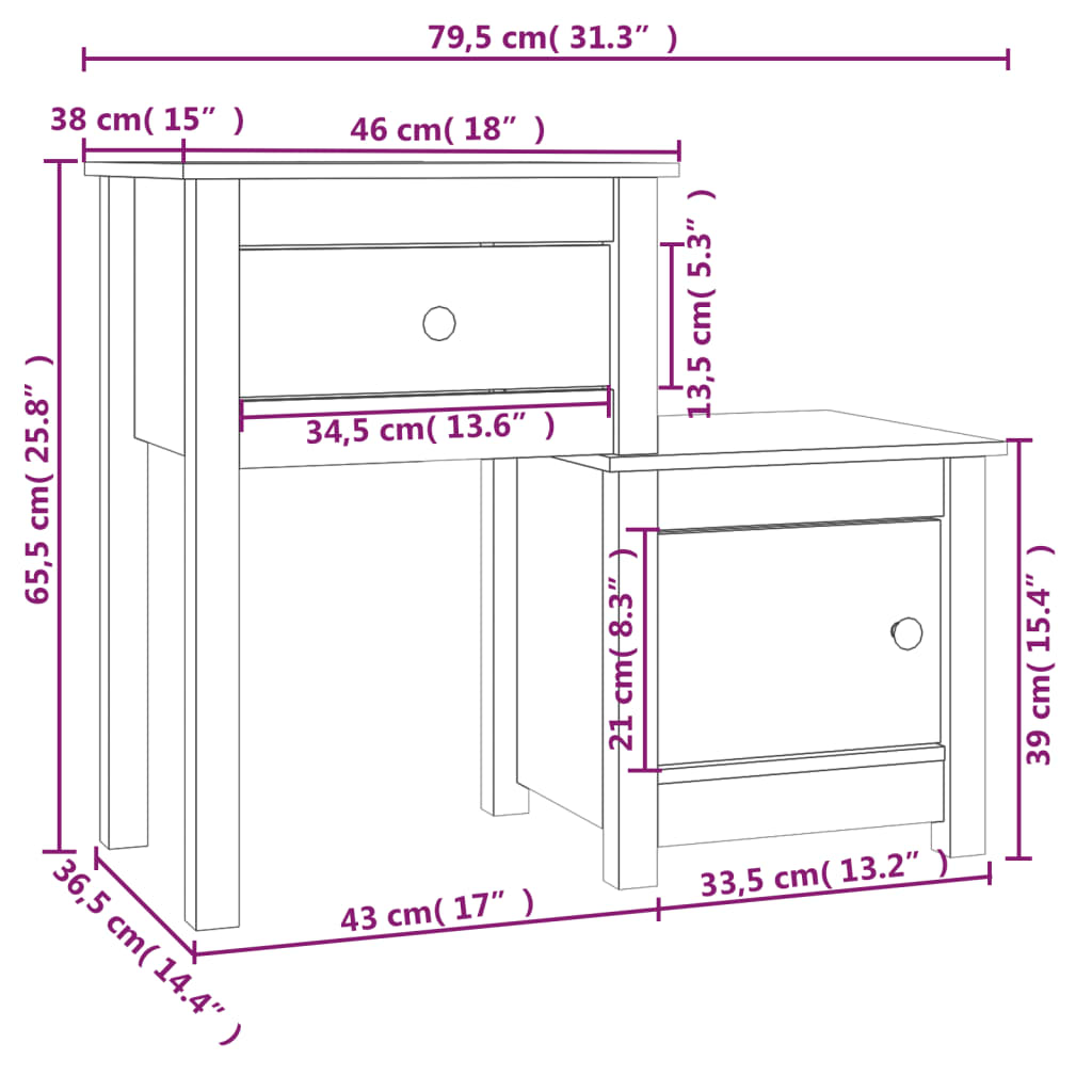 Nachtkastje 79,5x38x65,5 cm massief grenenhout Nachtkastjes | Creëer jouw Trendy Thuis | Gratis bezorgd & Retour | Trendy.nl