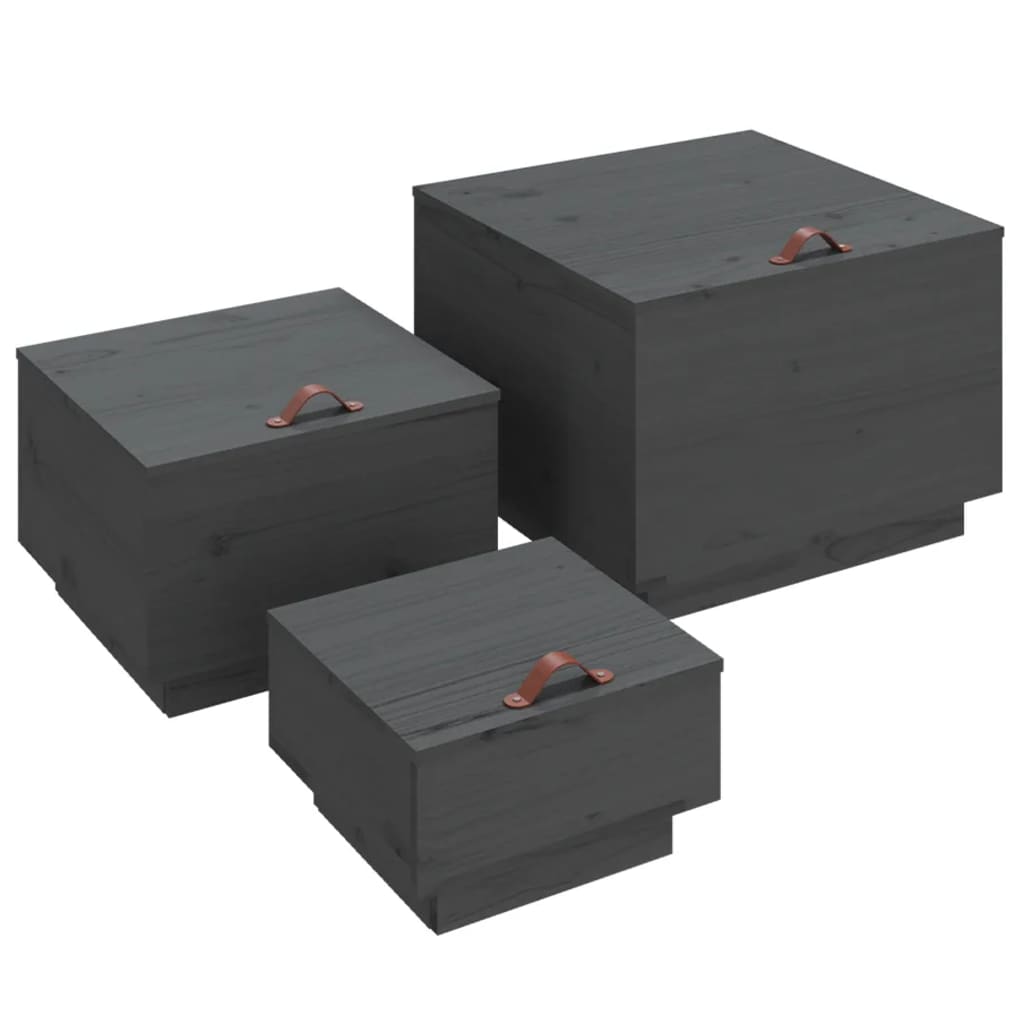 Opbergboxen met deksels 3 st massief grenenhout grijs Opbergkasten & lockerkasten | Creëer jouw Trendy Thuis | Gratis bezorgd & Retour | Trendy.nl