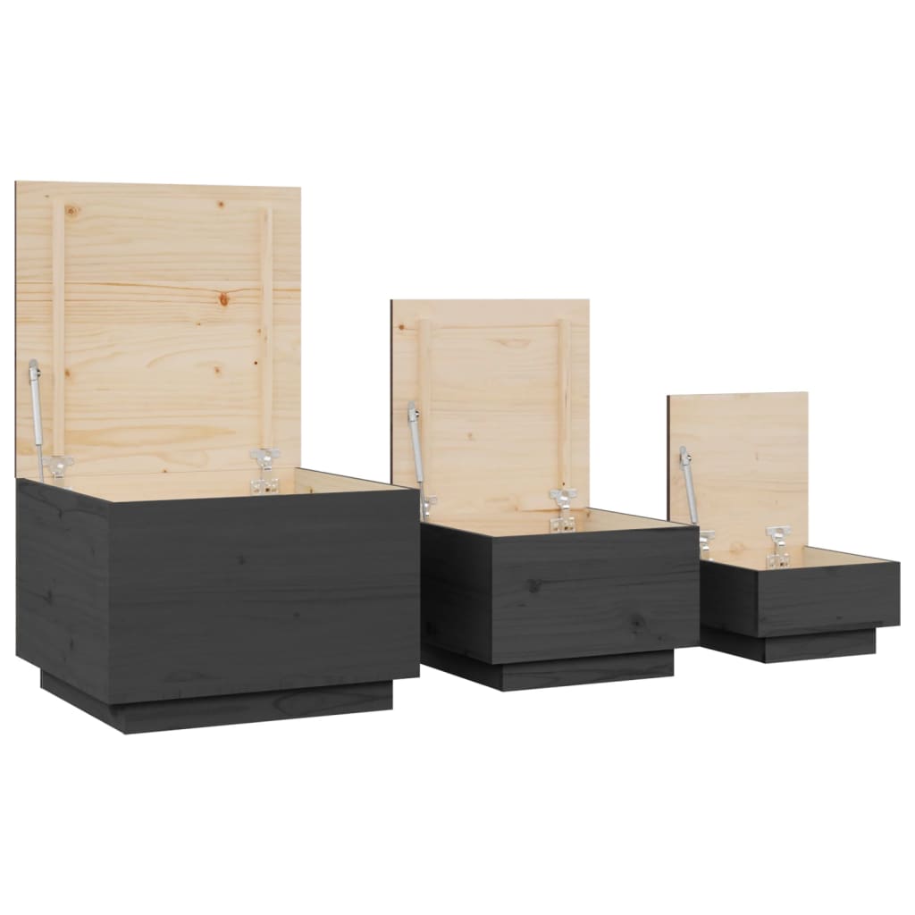 Opbergboxen met deksels 3 st massief grenenhout grijs Opbergkasten & lockerkasten | Creëer jouw Trendy Thuis | Gratis bezorgd & Retour | Trendy.nl