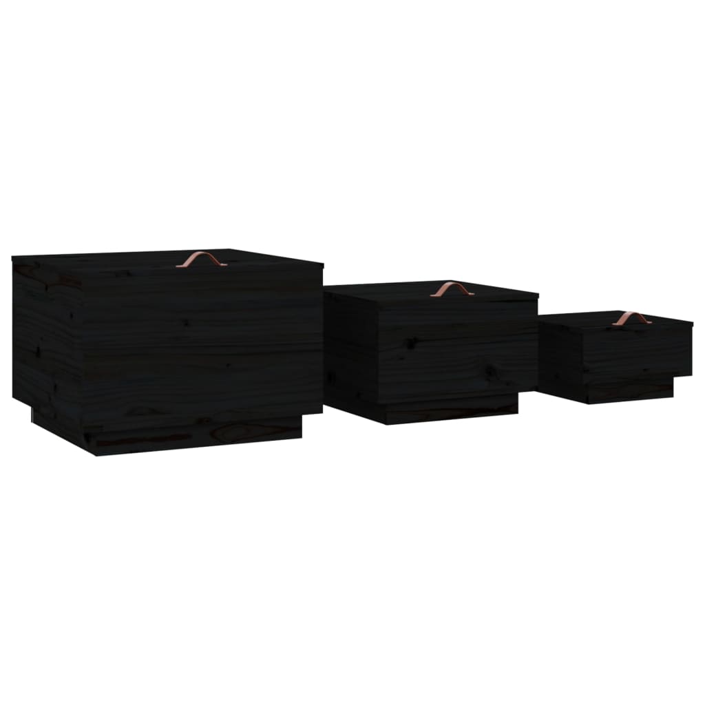 Opbergboxen met deksels 3 st massief grenenhout zwart Opbergkasten & lockerkasten | Creëer jouw Trendy Thuis | Gratis bezorgd & Retour | Trendy.nl