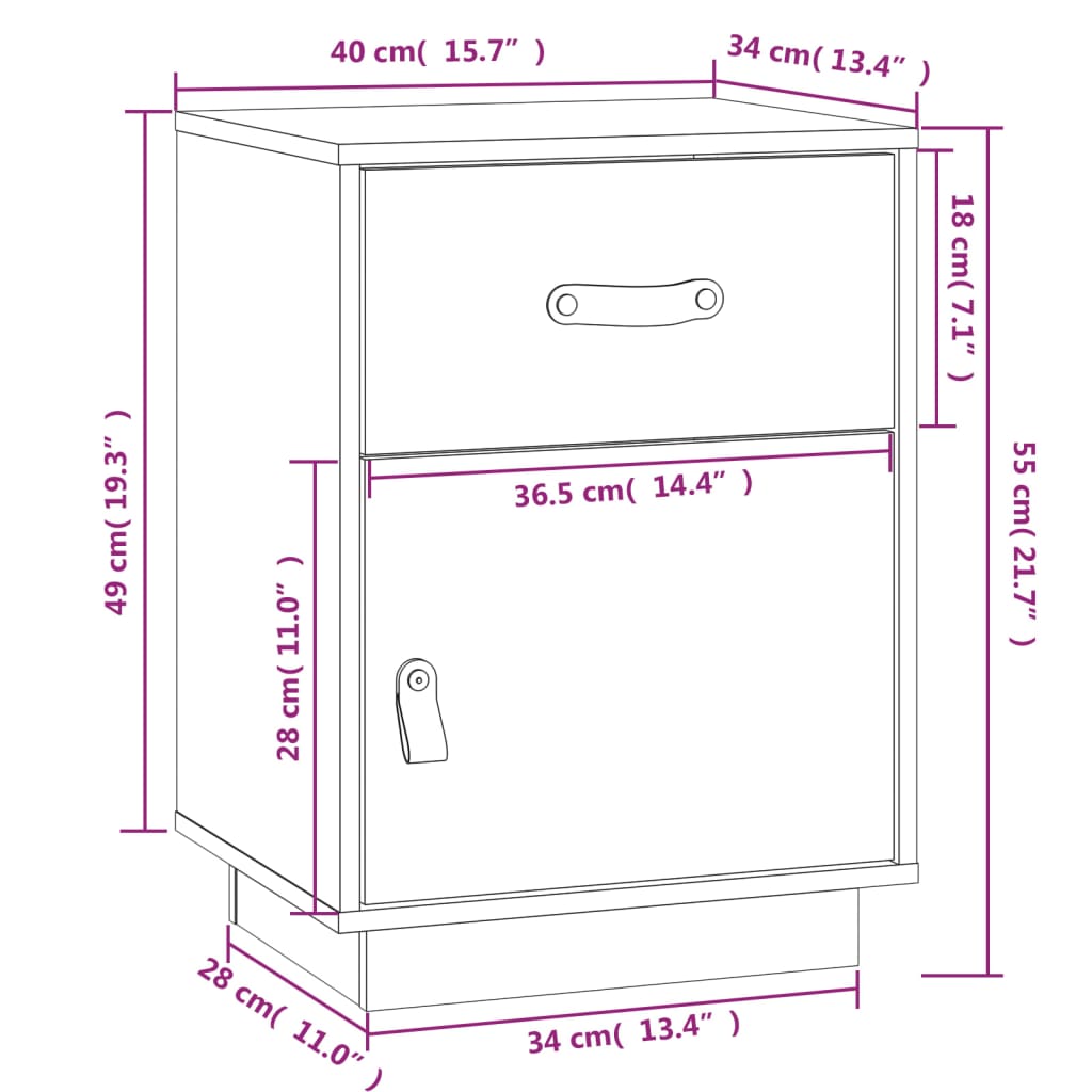 Nachtkastjes 2 st 40x34x55 cm massief grenenhout wit Nachtkastjes | Creëer jouw Trendy Thuis | Gratis bezorgd & Retour | Trendy.nl