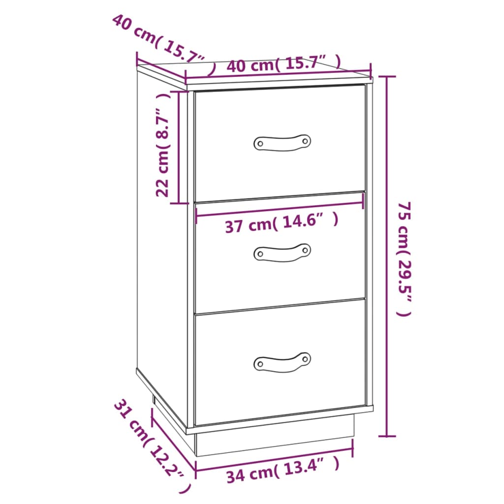  vidaXL Nachtkastje 40x40x75 cm massief grenenhout wit Nachtkastjes | Creëer jouw Trendy Thuis | Gratis bezorgd & Retour | Trendy.nl