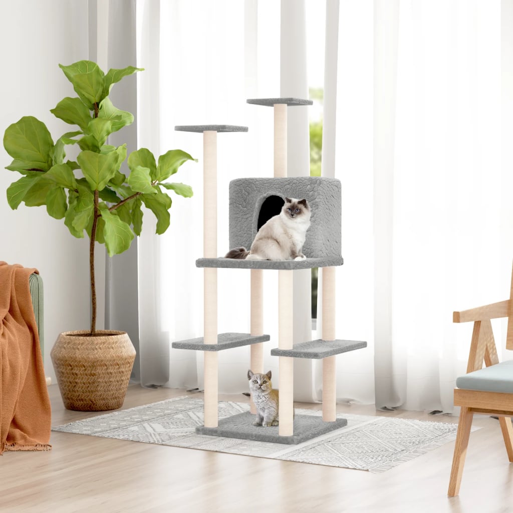 Kattenmeubel met sisal krabpalen 144,5 cm lichtgrijs Kattenmeubels | Creëer jouw Trendy Thuis | Gratis bezorgd & Retour | Trendy.nl