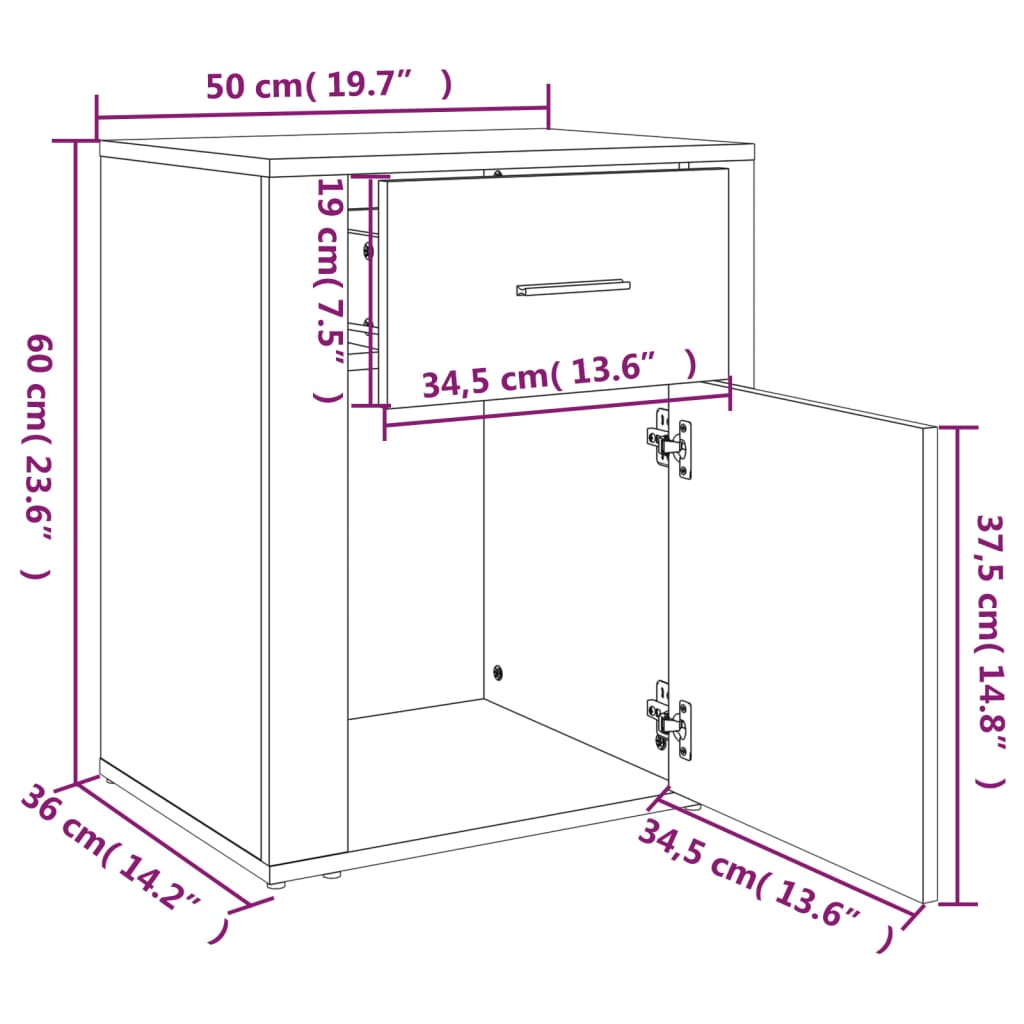 Nachtkastje 50x36x60 cm bewerkt hout bruin eikenkleur Nachtkastjes | Creëer jouw Trendy Thuis | Gratis bezorgd & Retour | Trendy.nl