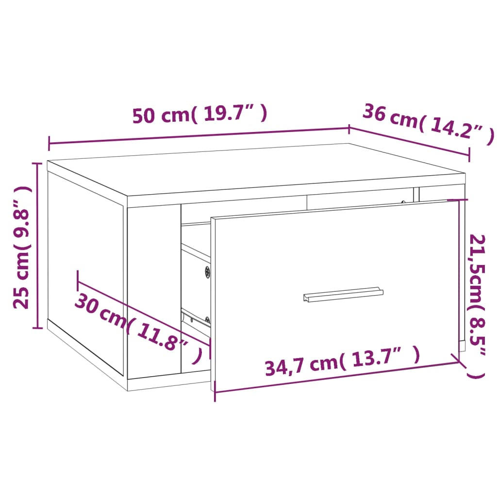 Nachtkastje wandgemonteerd 50x36x25 cm wit Nachtkastjes | Creëer jouw Trendy Thuis | Gratis bezorgd & Retour | Trendy.nl