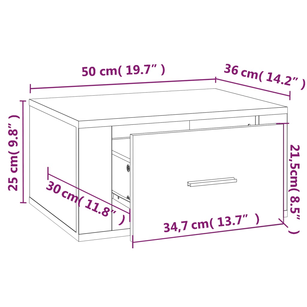 Nachtkastje wandgemonteerd 50x36x25 cm hoogglans wit Nachtkastjes | Creëer jouw Trendy Thuis | Gratis bezorgd & Retour | Trendy.nl