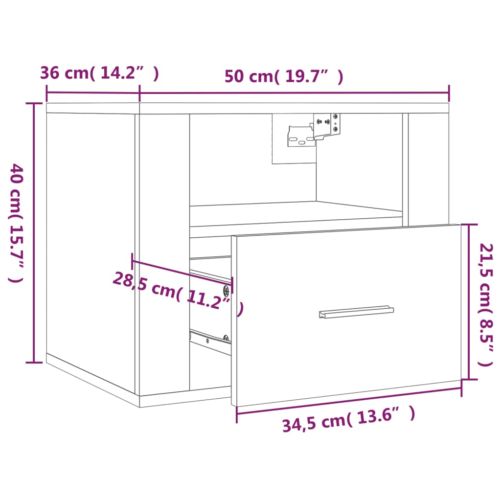 Nachtkastje wandgemonteerd 50x36x40 cm wit Nachtkastjes | Creëer jouw Trendy Thuis | Gratis bezorgd & Retour | Trendy.nl