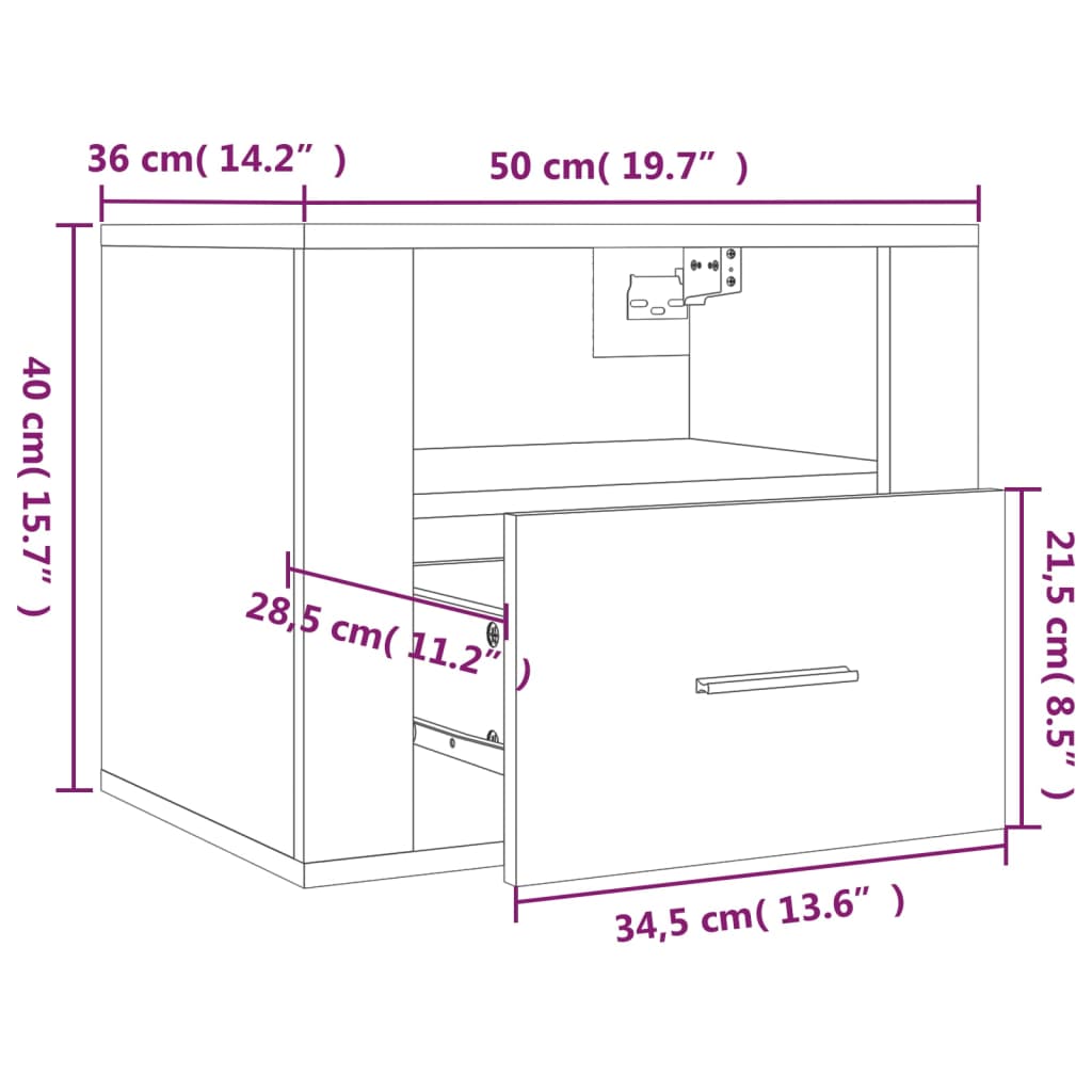 Nachtkastje wandgemonteerd 50x36x40 cm zwart Nachtkastjes | Creëer jouw Trendy Thuis | Gratis bezorgd & Retour | Trendy.nl