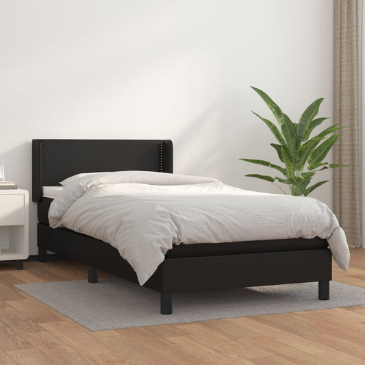 Luxe en comfortabele boxspring met kunstlederen matras - 100x200 cm - zwart