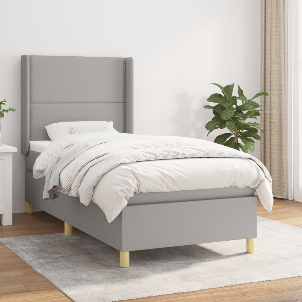 Boxspring met matras stof lichtgrijs 90x190 cm Bedden & bedframes | Creëer jouw Trendy Thuis | Gratis bezorgd & Retour | Trendy.nl