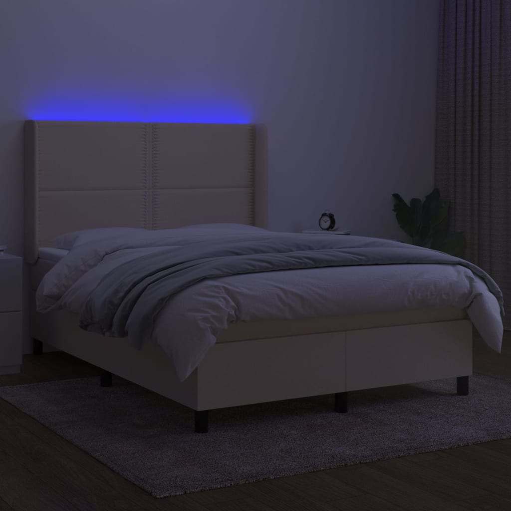 Boxspring met matras en LED stof crèmekleurig 140x200 cm Bedden & bedframes | Creëer jouw Trendy Thuis | Gratis bezorgd & Retour | Trendy.nl