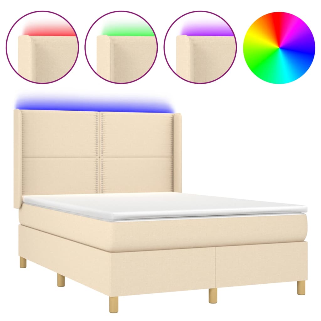 Boxspring met matras en LED stof crèmekleurig 140x200 cm Bedden & bedframes | Creëer jouw Trendy Thuis | Gratis bezorgd & Retour | Trendy.nl