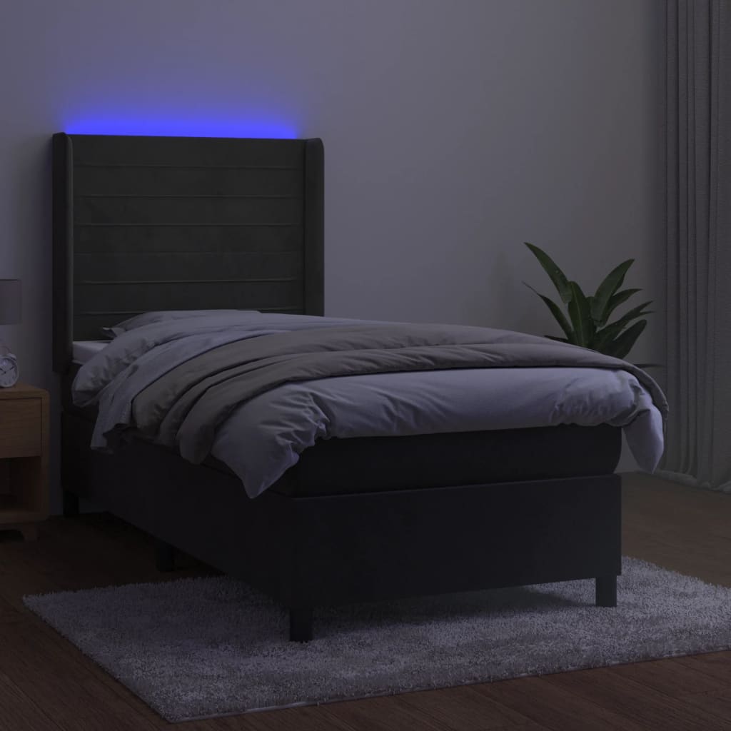 Boxspring met matras en LED fluweel donkergrijs 90x190 cm Bedden & bedframes | Creëer jouw Trendy Thuis | Gratis bezorgd & Retour | Trendy.nl