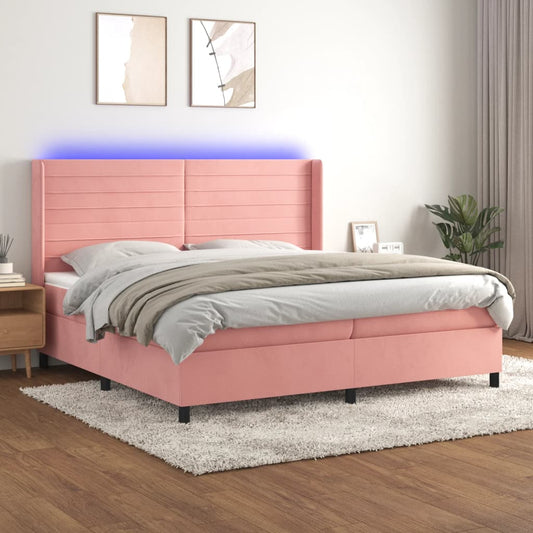 Boxspring met matras en LED fluweel roze 200x200 cm