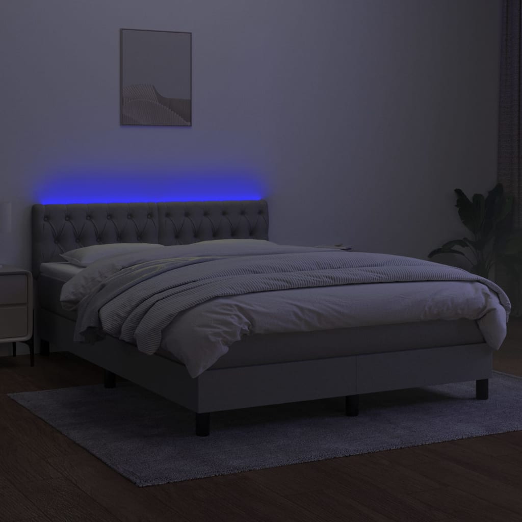 Boxspring met matras en LED stof lichtgrijs 140x200 cm Bedden & bedframes | Creëer jouw Trendy Thuis | Gratis bezorgd & Retour | Trendy.nl
