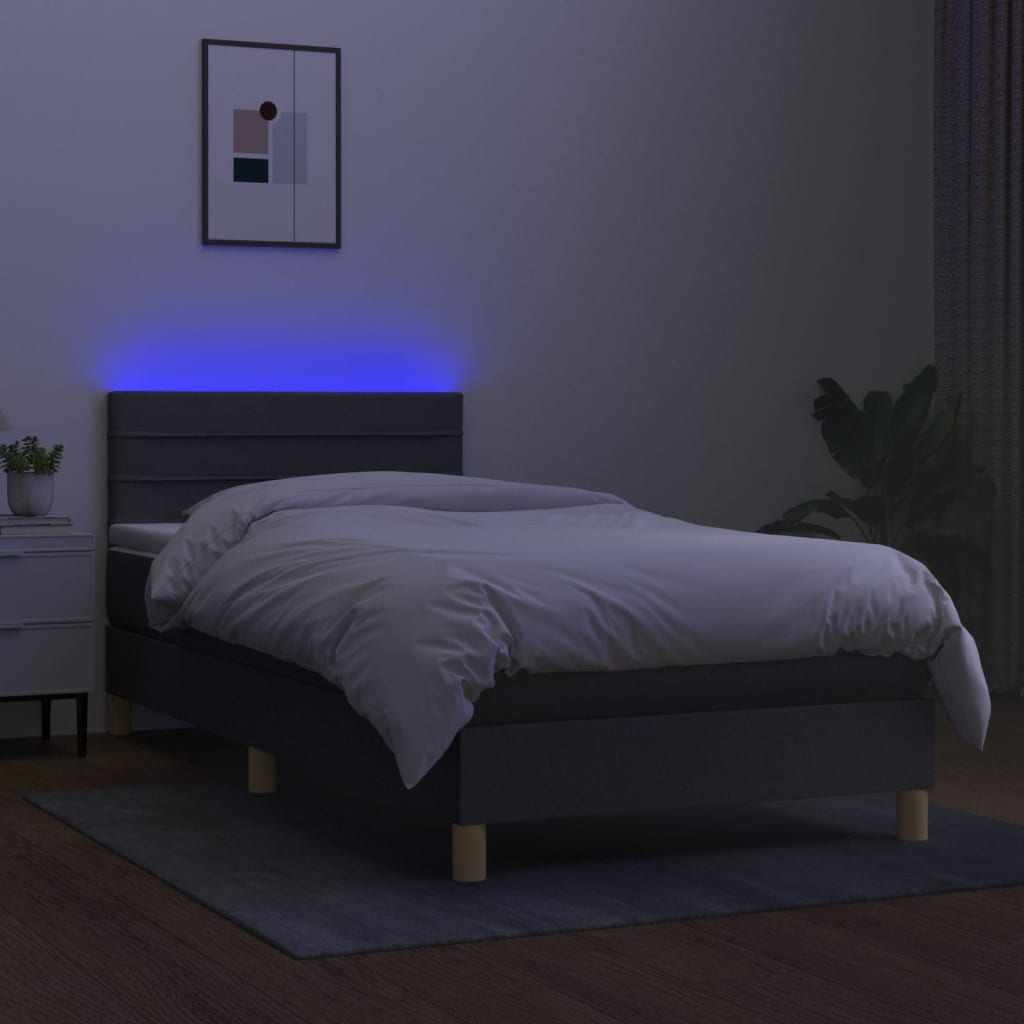 Boxspring met matras en LED stof donkergrijs 90x190 cm Bedden & bedframes | Creëer jouw Trendy Thuis | Gratis bezorgd & Retour | Trendy.nl
