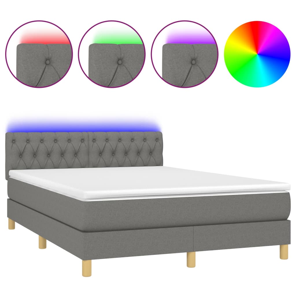 Boxspring met matras en LED stof donkergrijs 140x200 cm Bedden & bedframes | Creëer jouw Trendy Thuis | Gratis bezorgd & Retour | Trendy.nl
