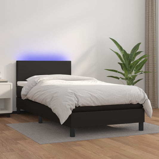 Boxspring met matras en LED kunstleer zwart 90x190 cm Bedden & bedframes | Creëer jouw Trendy Thuis | Gratis bezorgd & Retour | Trendy.nl