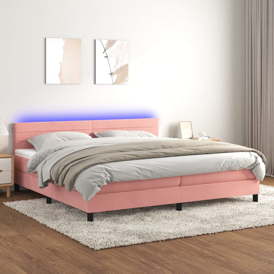 Boxspring met matras en LED fluweel roze 200x200 cm