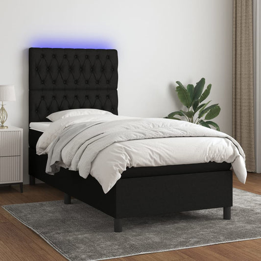 Boxspring met matras en LED stof zwart 90x190 cm Bedden & bedframes | Creëer jouw Trendy Thuis | Gratis bezorgd & Retour | Trendy.nl