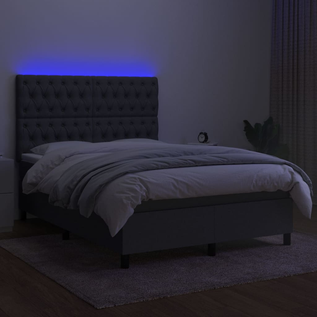 Boxspring met matras en LED stof donkergrijs 140x200 cm Bedden & bedframes | Creëer jouw Trendy Thuis | Gratis bezorgd & Retour | Trendy.nl