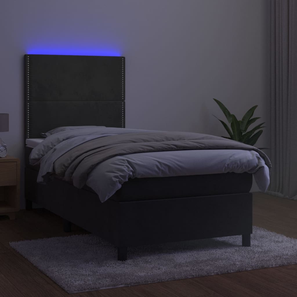 Boxspring met matras en LED fluweel donkergrijs 90x190 cm Bedden & bedframes | Creëer jouw Trendy Thuis | Gratis bezorgd & Retour | Trendy.nl