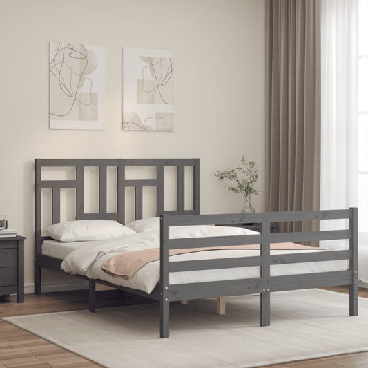 Bedframe met hoofdbord massief hout grijs 140x190 cm Bedden & bedframes | Creëer jouw Trendy Thuis | Gratis bezorgd & Retour | Trendy.nl