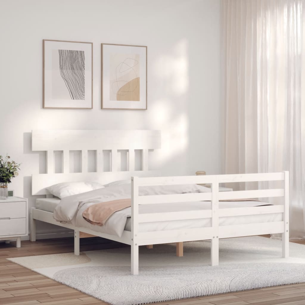 Bedframe met hoofdbord massief hout wit 140x190 cm Bedden & bedframes | Creëer jouw Trendy Thuis | Gratis bezorgd & Retour | Trendy.nl