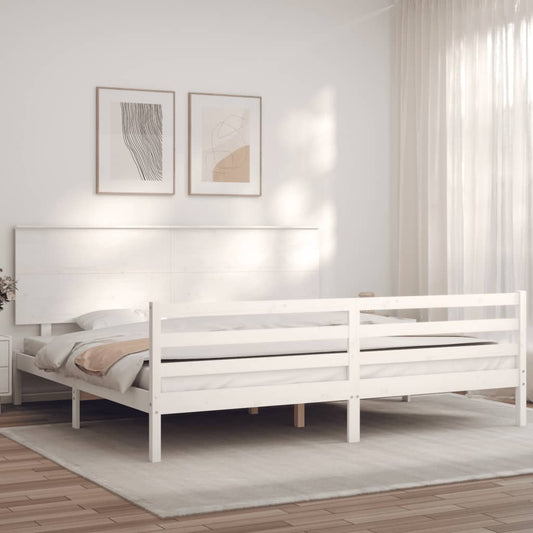 Bedframe met hoofdbord massief hout wit 200x200 cm