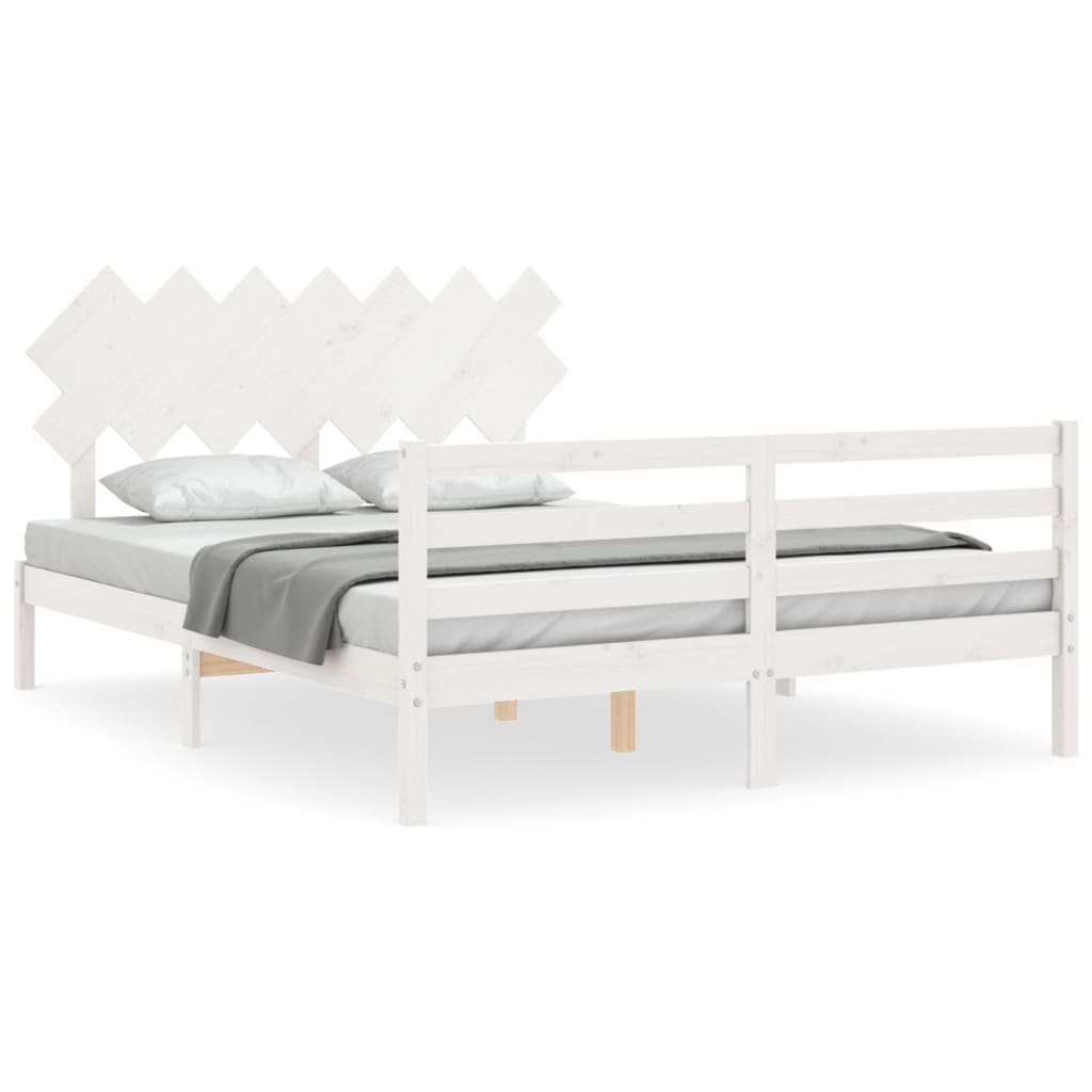 Bedframe met hoofdbord massief hout wit 140x200 cm Bedden & bedframes | Creëer jouw Trendy Thuis | Gratis bezorgd & Retour | Trendy.nl