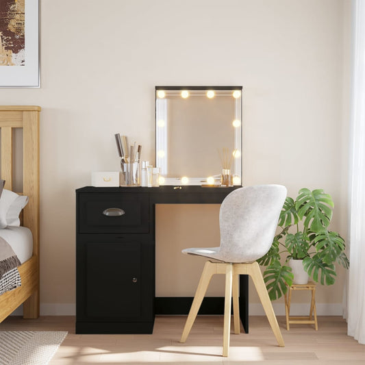 "Luxe zwart make-up bureau met sfeervolle LED-verlichting - 90x42x132,5 cm" Slaapkamerkaptafels | Creëer jouw Trendy Thuis | Gratis bezorgd & Retour | Trendy.nl