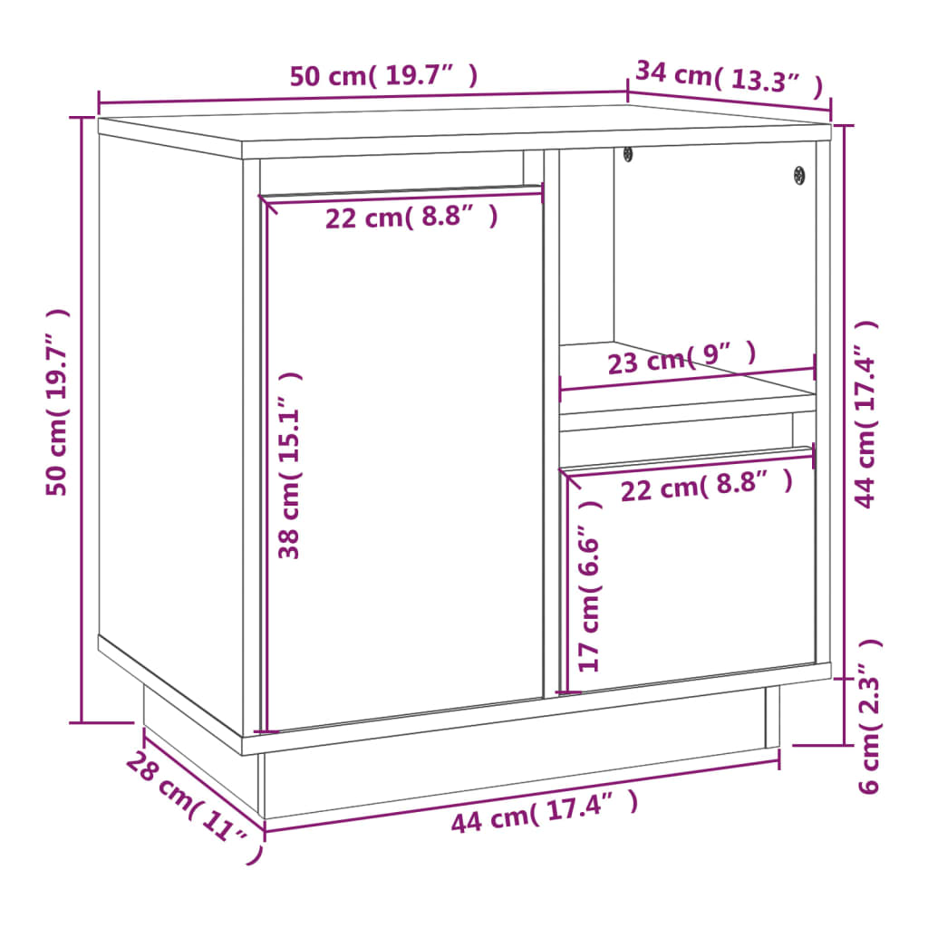 Nachtkastje 50x34x50 cm massief grenenhout grijs Nachtkastjes | Creëer jouw Trendy Thuis | Gratis bezorgd & Retour | Trendy.nl