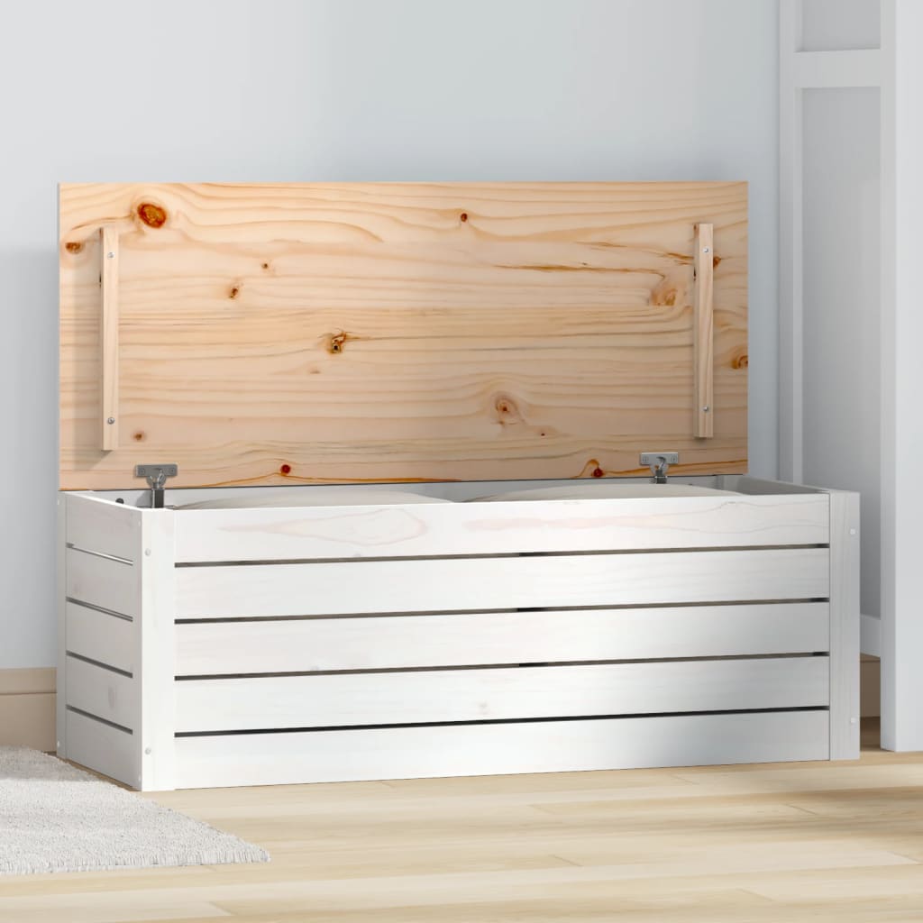 Opbergbox wit 89x36,5x33 cm massief grenenhout