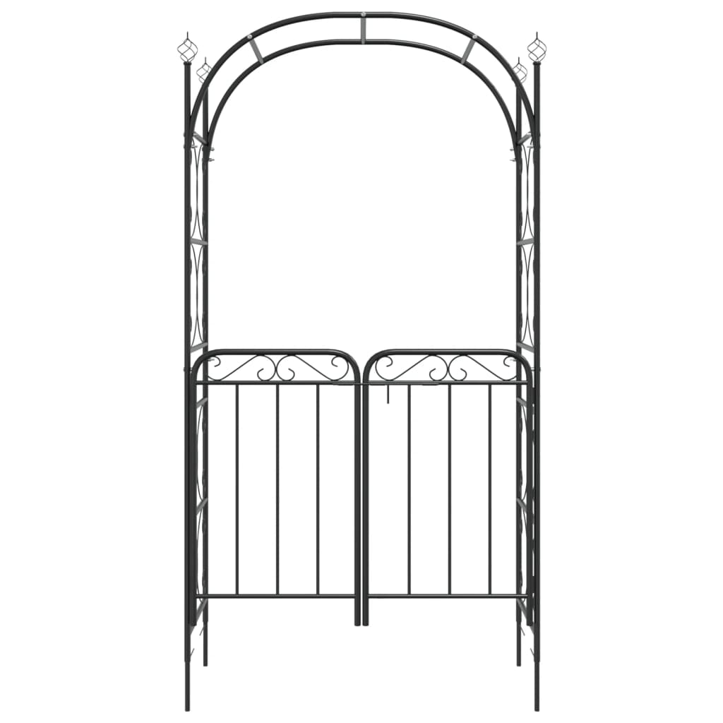 Tuinboog met poort 108x45x235 cm staal zwart