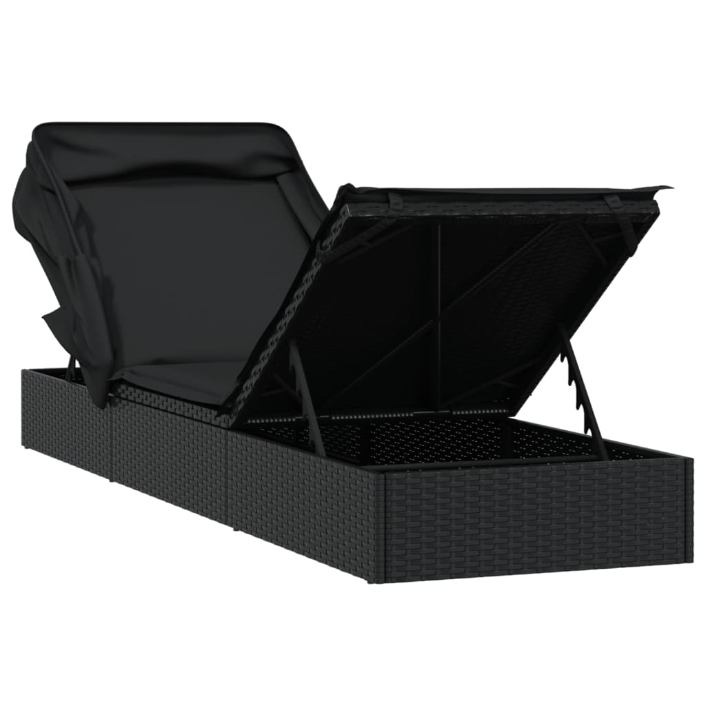 Ligbed met inklapbaar dak 213x63x97 cm poly rattan zwart Ligstoelen | Creëer jouw Trendy Thuis | Gratis bezorgd & Retour | Trendy.nl