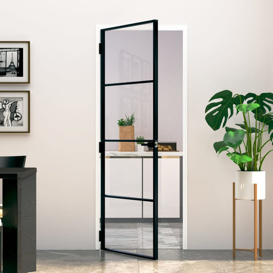 Binnendeur 76x201,5 cm gehard glas en aluminium smal zwart Voordeuren | Creëer jouw Trendy Thuis | Gratis bezorgd & Retour | Trendy.nl