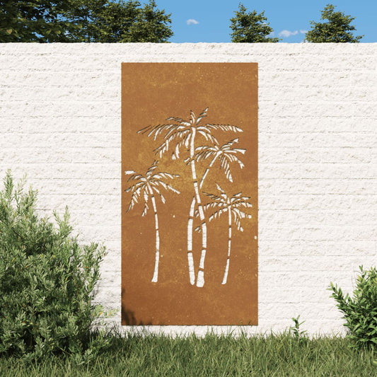Wanddecoratie tuin palmboomontwerp 105x55 cm cortenstaal