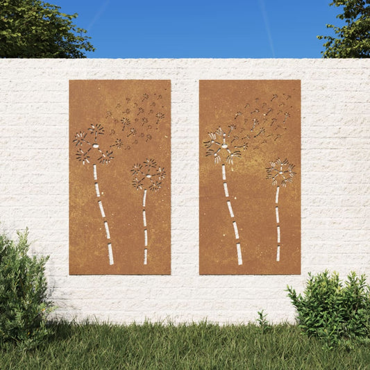 Wanddecoratie tuin 2 st bloemenontwerp 105x55 cm cortenstaal