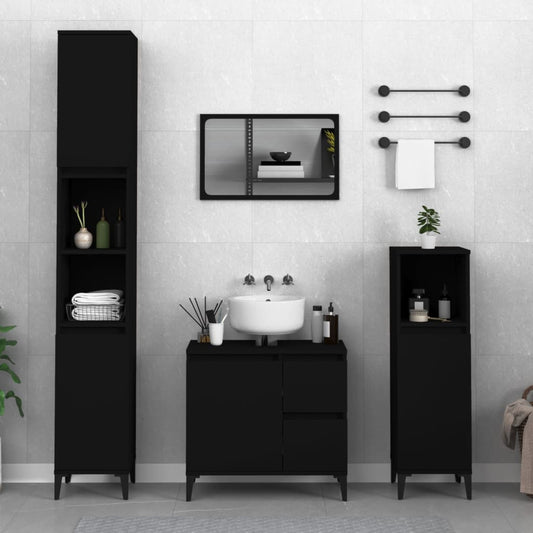 Badkamerkast 30x30x190 cm bewerkt hout zwart