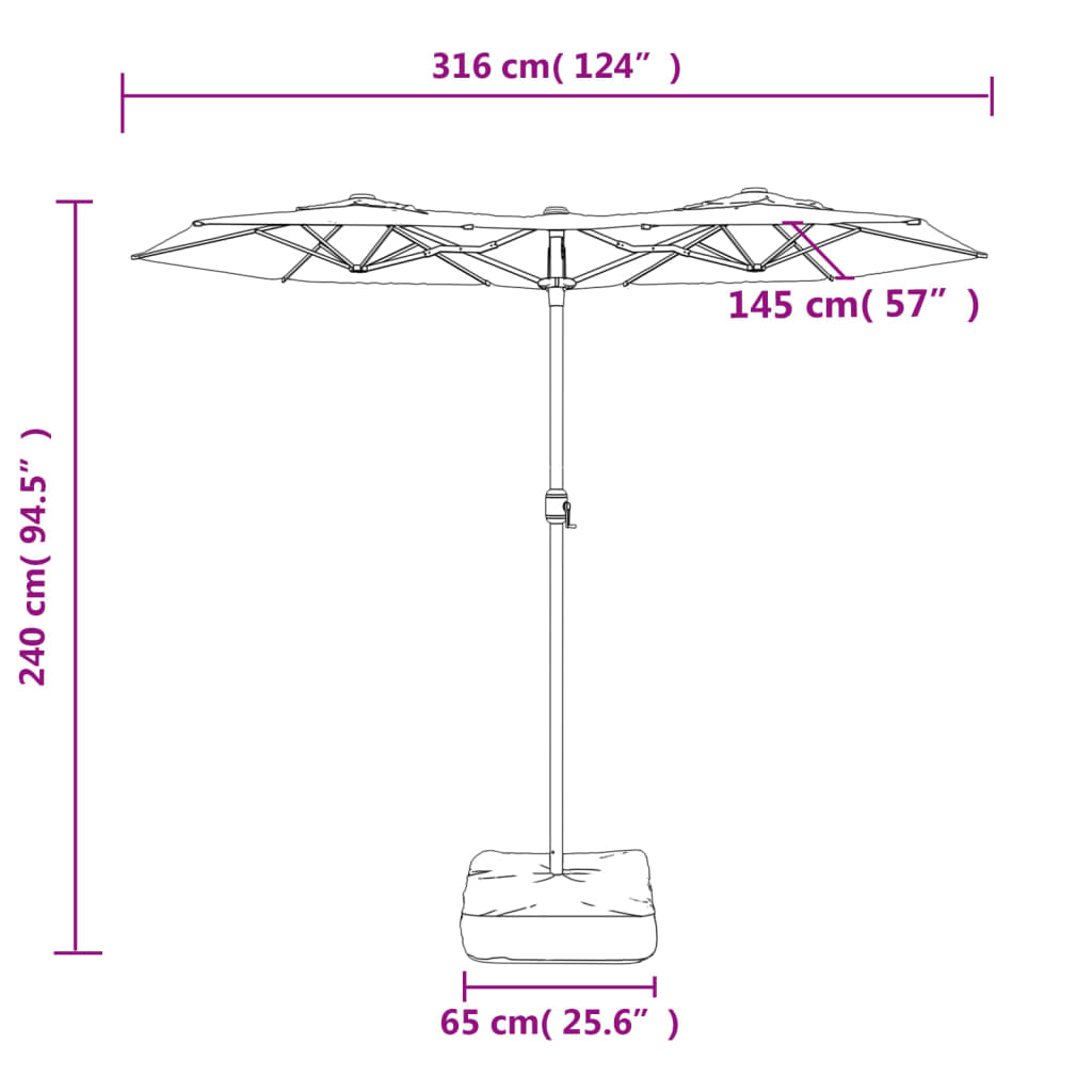 Parasol dubbel met LED's 316x240 cm taupe Parasols en zonneschermen | Creëer jouw Trendy Thuis | Gratis bezorgd & Retour | Trendy.nl