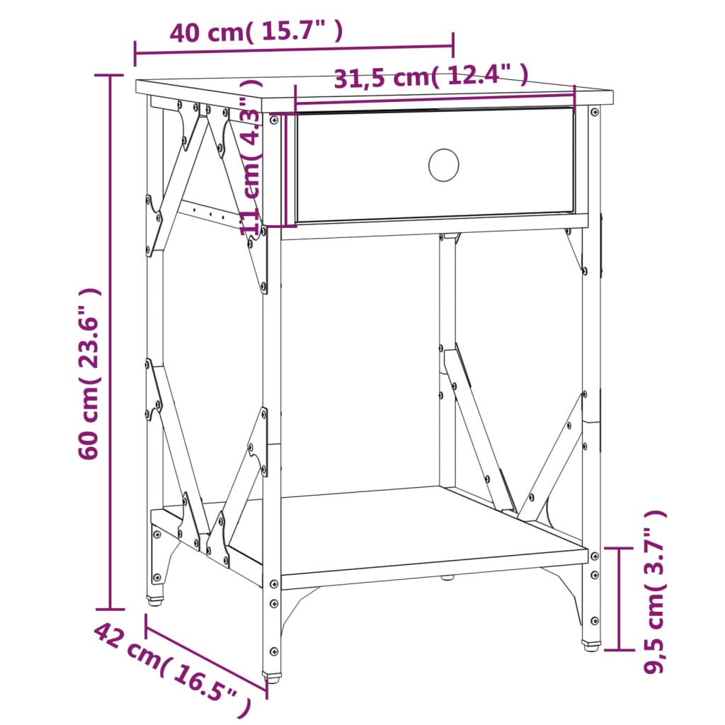 Nachtkastje 40x42x60 cm bewerkt hout gerookt eikenkleurig Nachtkastjes | Creëer jouw Trendy Thuis | Gratis bezorgd & Retour | Trendy.nl