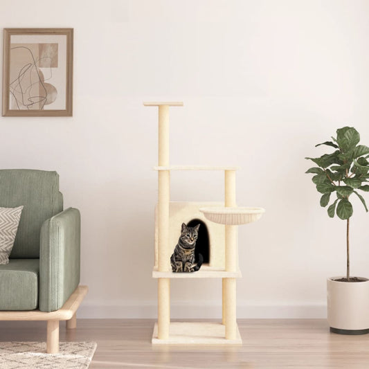 Kattenmeubel met sisal krabpalen 132 cm crèmekleurig Kattenmeubels | Creëer jouw Trendy Thuis | Gratis bezorgd & Retour | Trendy.nl